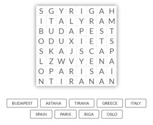 European Countries and Capital wordsearch example