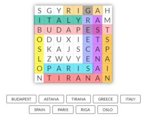 European countries and capitals wordsearch example with answers